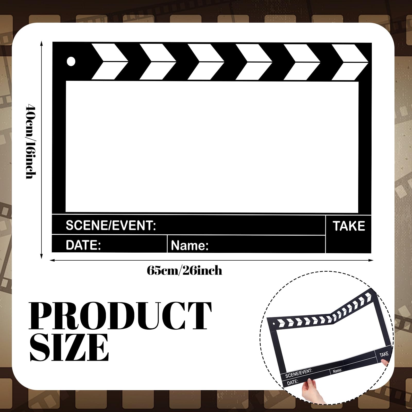 Large Movie Night Photo Booth Props, 25.59 x 15.75 Inch Movie Theme Party Decorations Photo Frame Film Clapper Board for Birthday Party Supplies