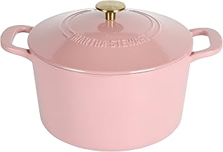 MARTHA STEWART Gatwick 7 QT Enamel Cast Iron Dutch Oven, Pink