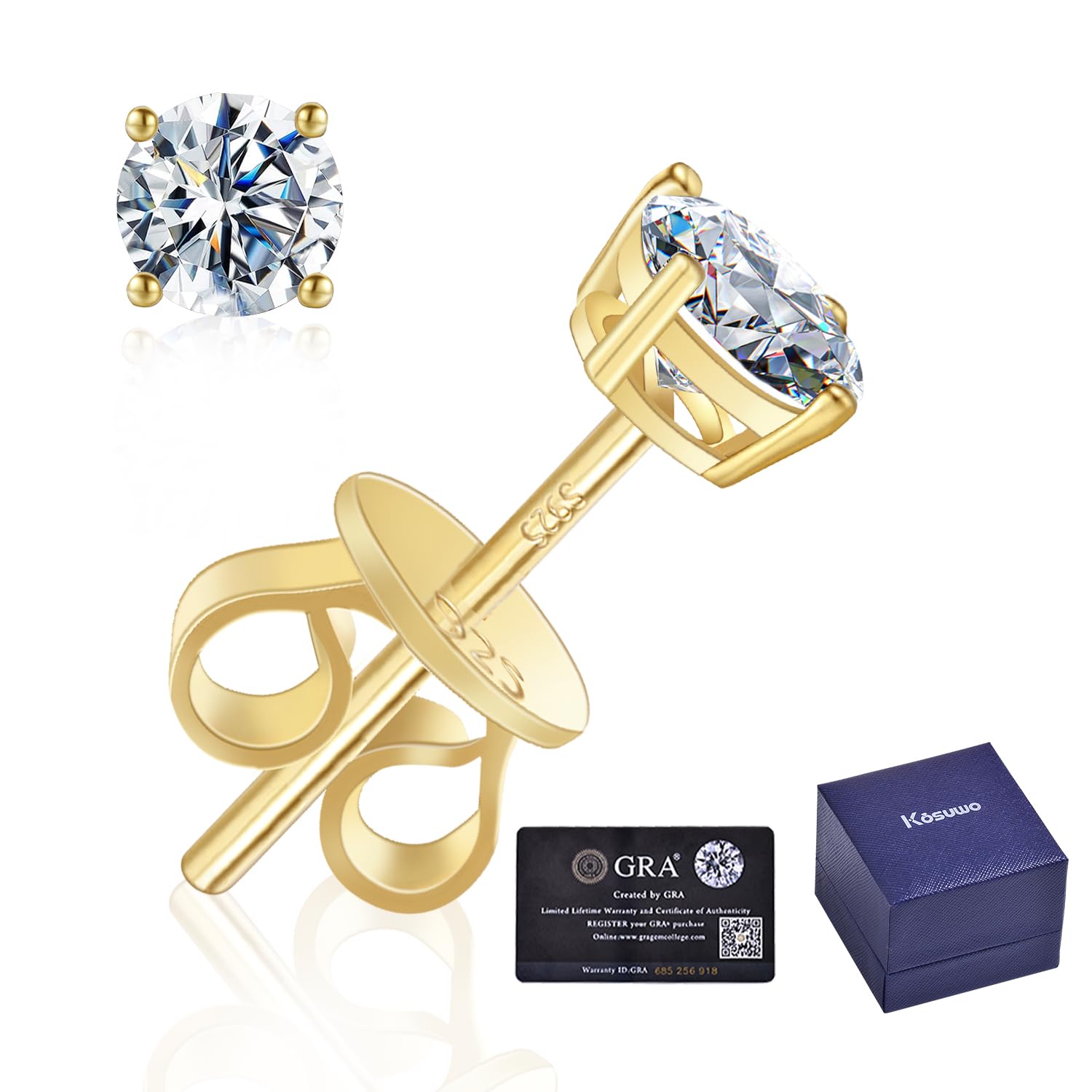 Moissanite Stud Earrings 2.0CT D Color,GRA 925 Sterling Silver Earrings for Men 18K White Gold Plating Earrings for Women,wedding earrings