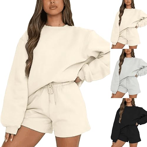 Miniatura 7 de Conjunto deportivo de 2 piezas para mujer, sudadera de gran tamaño y pantalones cortos de descanso 2023, a la moda, acogedores conjuntos a juego