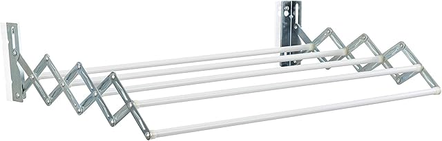 Leifheit Classic 28 Extendable Wall-Mounted Washing Line, Accordion Style Clothes Drying Rack, Space Saving Clothes Horse Airer, Indoor and Outdoor, 2.8 m, White