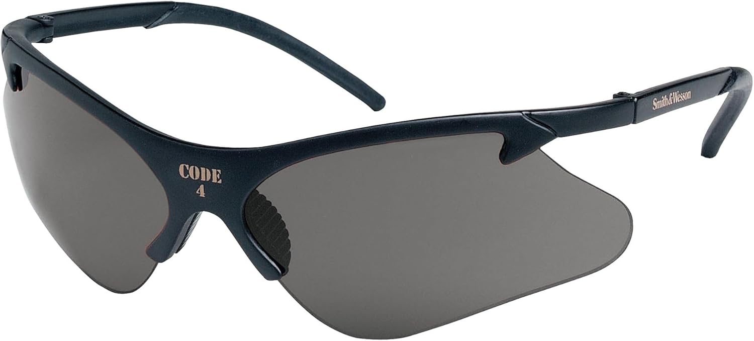 Smith & Wesson 19836 Code 4 Safety Glasses, Universal, Smoke Lenses with Black Frame