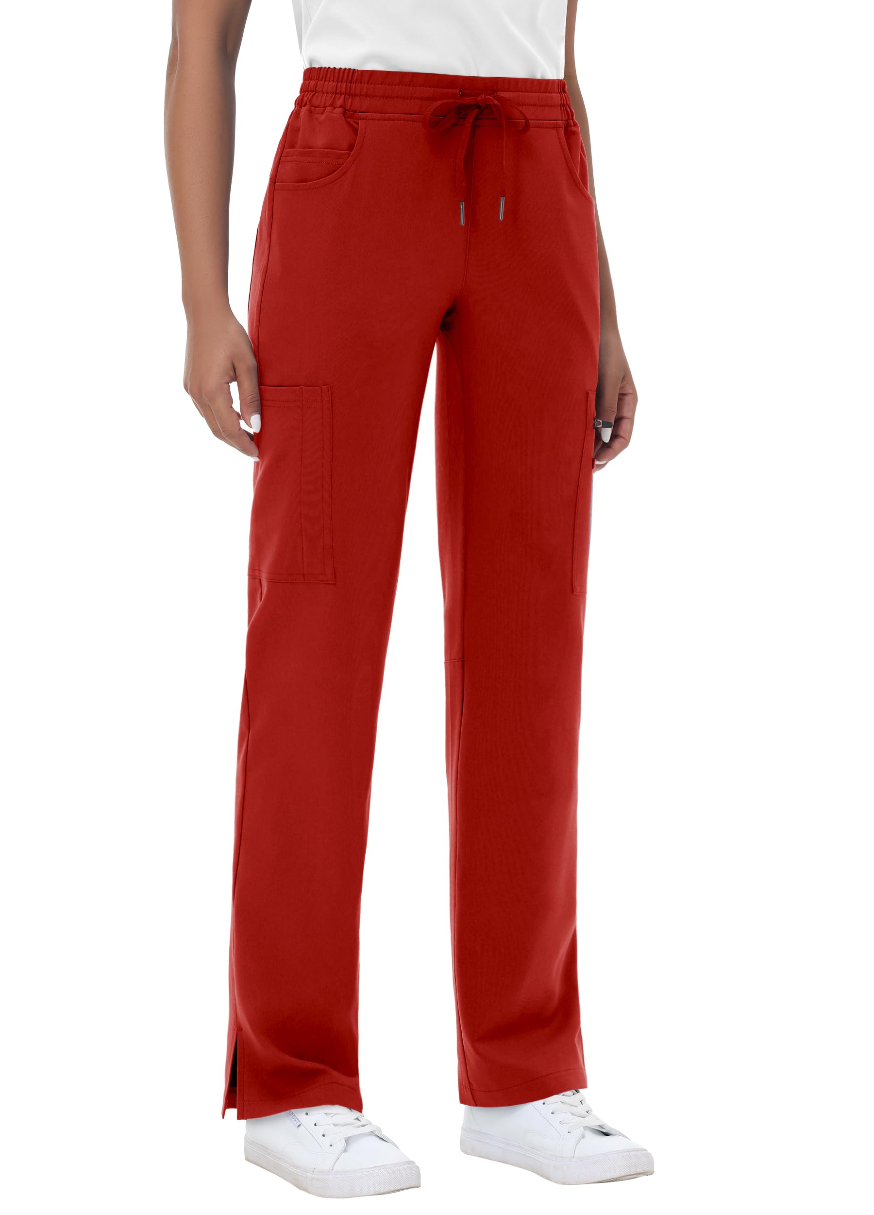 MIVEI Straight Leg Scrub Pants for Women with 8 Pockets High Rise Modern Classic Fit Cargo Scrub Bottom Flare Drawstring