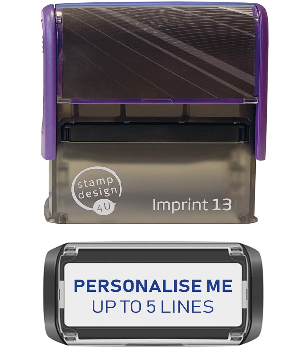 Stamp Design 4U Imprint 13 58x22mm 5 Line Personalised Stamp Premium Custom Made Self-Inking Business Address Rubber Stamp with Blue Ink