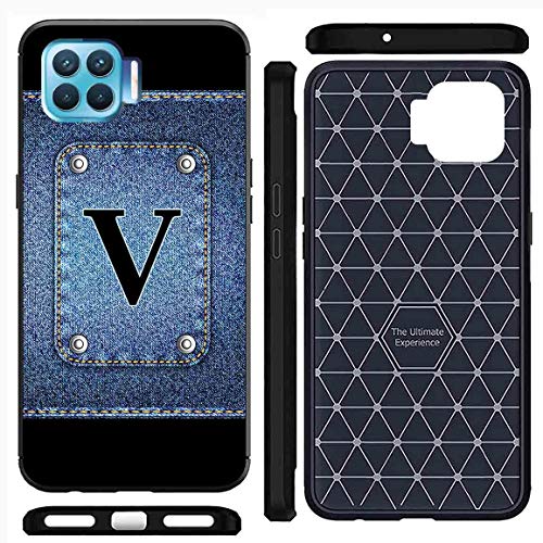 Image of Amazon Brand - Solimo Designer Button Jeans Alphabet-V Printed Soft & Flexible Hybrid Back Case Mobile Cover for Oppo F17 Pro