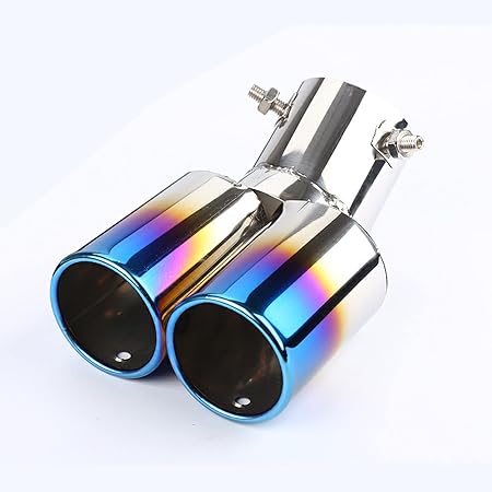 Amazon 汎用 車用マフラーカッター 焼け色 下向き 2本出し 斜めカット ステンレス 製 テールパイプ デュアル 出し ドレスアップ 鏡面 カスタム プリウス 大型車 軽自動車等 B2 マフラーカッター 車 バイク