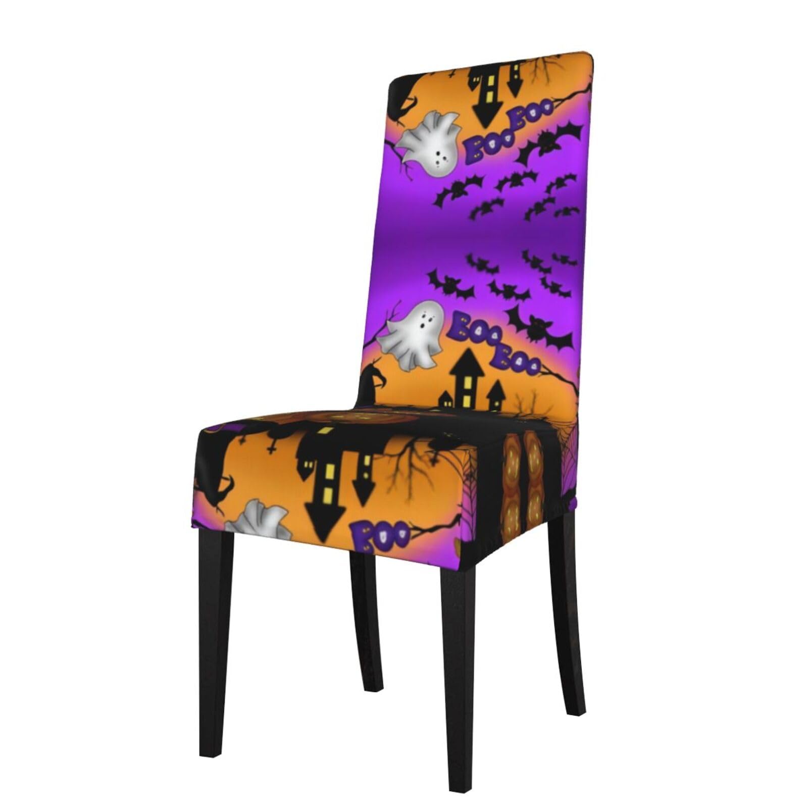 WHJSSF Halloween Owl Ghost Pumpkin Prints Protection Cover for Dining Chair – Stretchy Dining Chair Throw Covers, No Ironing Needed, Fits 18-22" Back, Universal Fit for Kitchen, Hotel, Wedding