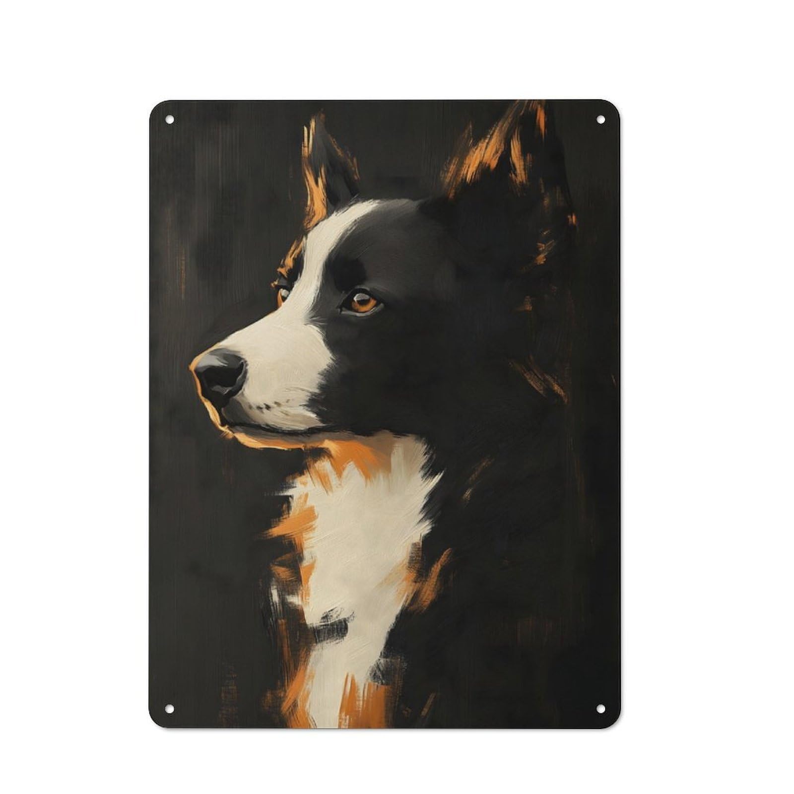 Junmoney Border Collie Dog Portrait Cottage Metal Wall Decor 40X30cm, Shed Metal Sign For Patio Bar, Workshop, Shed Or Kitchen