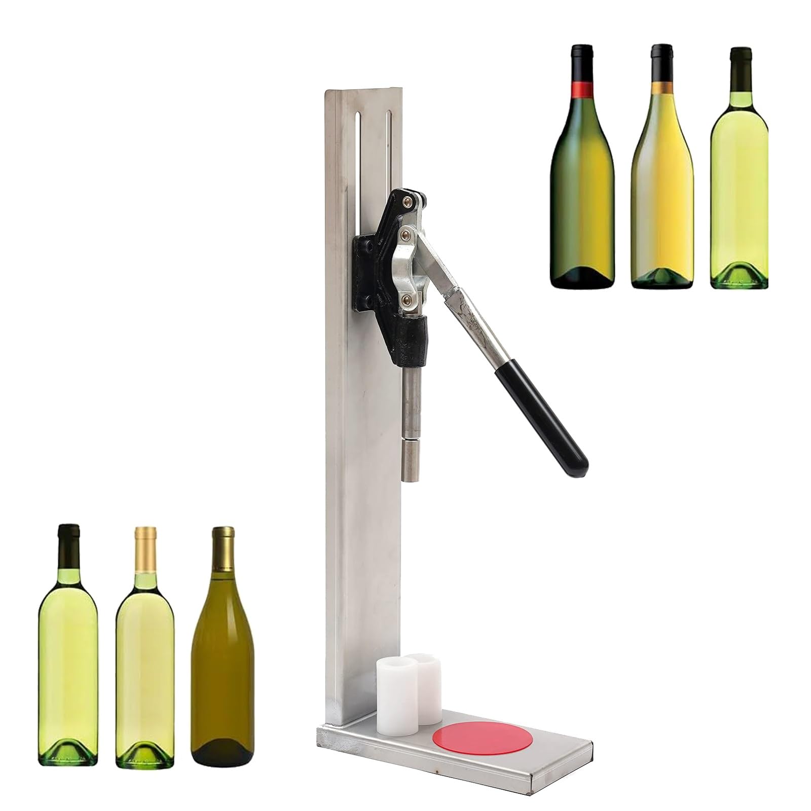 Encorchadora Manual de Botellas de Vino, de Acero Inoxidable, con 2 Cabezales Pom y Mango de Goma, Herramienta para Insertar el tapón, Profundidad Ajustable, para Vino casero