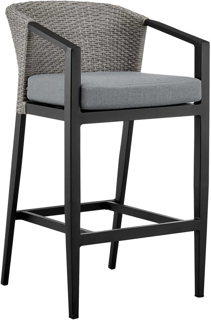 Armen Living Aileen Outdoor Patio 5-Piece Bar Table Set in Aluminum with Grey Cushions