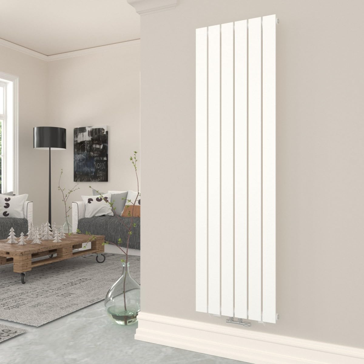 T&K Radiatore piatto, 1800 x 462 mm, bianco, design monostrato, verticale, moderno, per il bagno, per collegamento centrale
