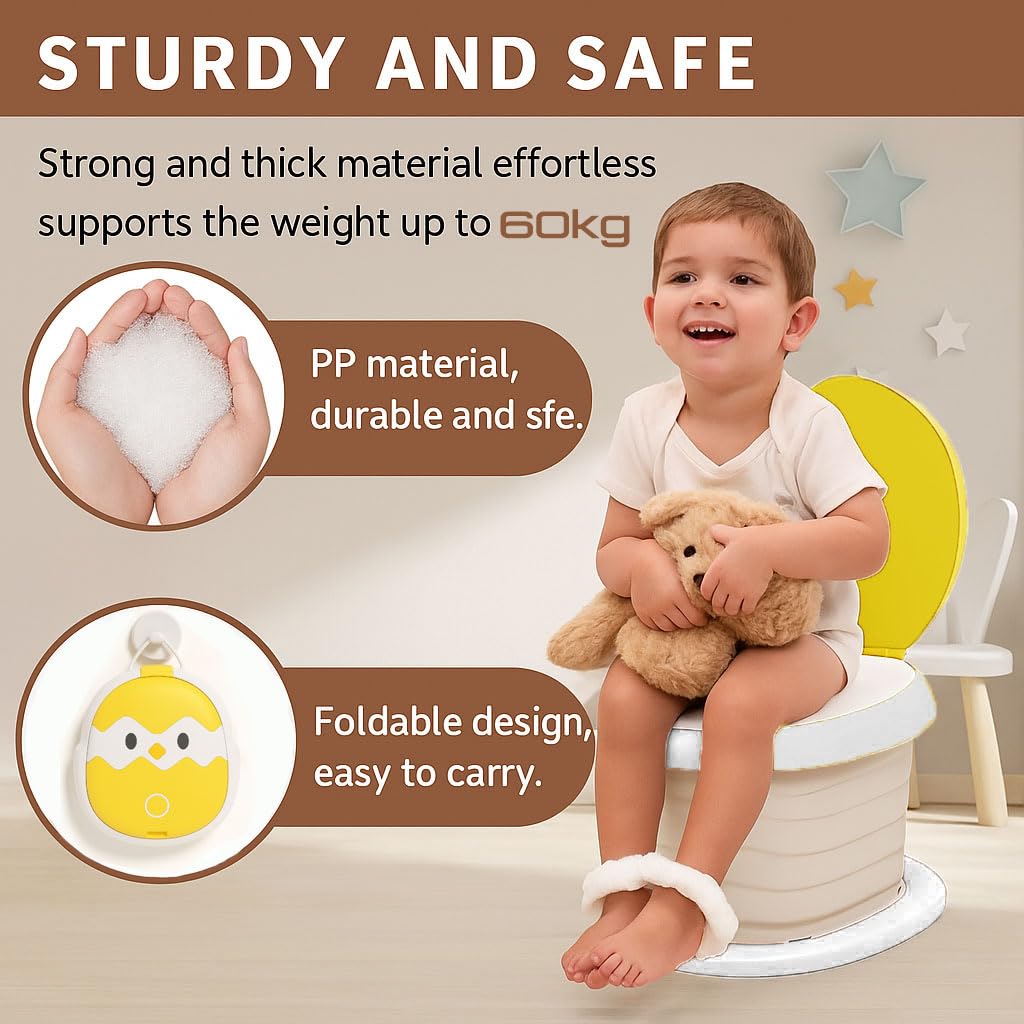 Sedile WC per Bambini,Vasino Per Bambini WC con 20 Borsa per Vasino,Portatile Vasino Pieghevole Da Viaggio Toilette Pieghevole Bambini Per Campeggio Indoor Outdoor (giallo)