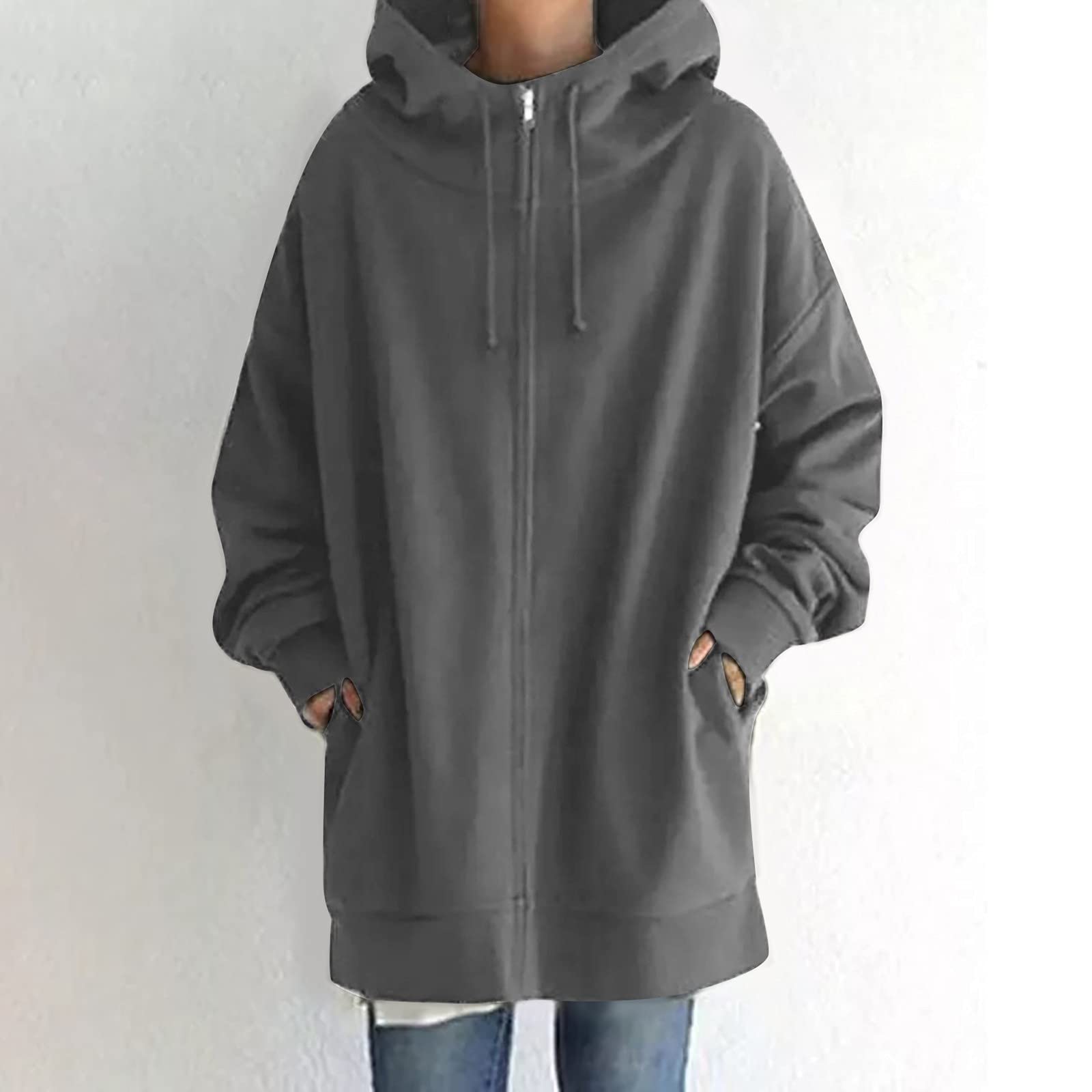 Jacke Damen Lang Sweatjacke Langarm Jacken Einfarbig Jacket Casual