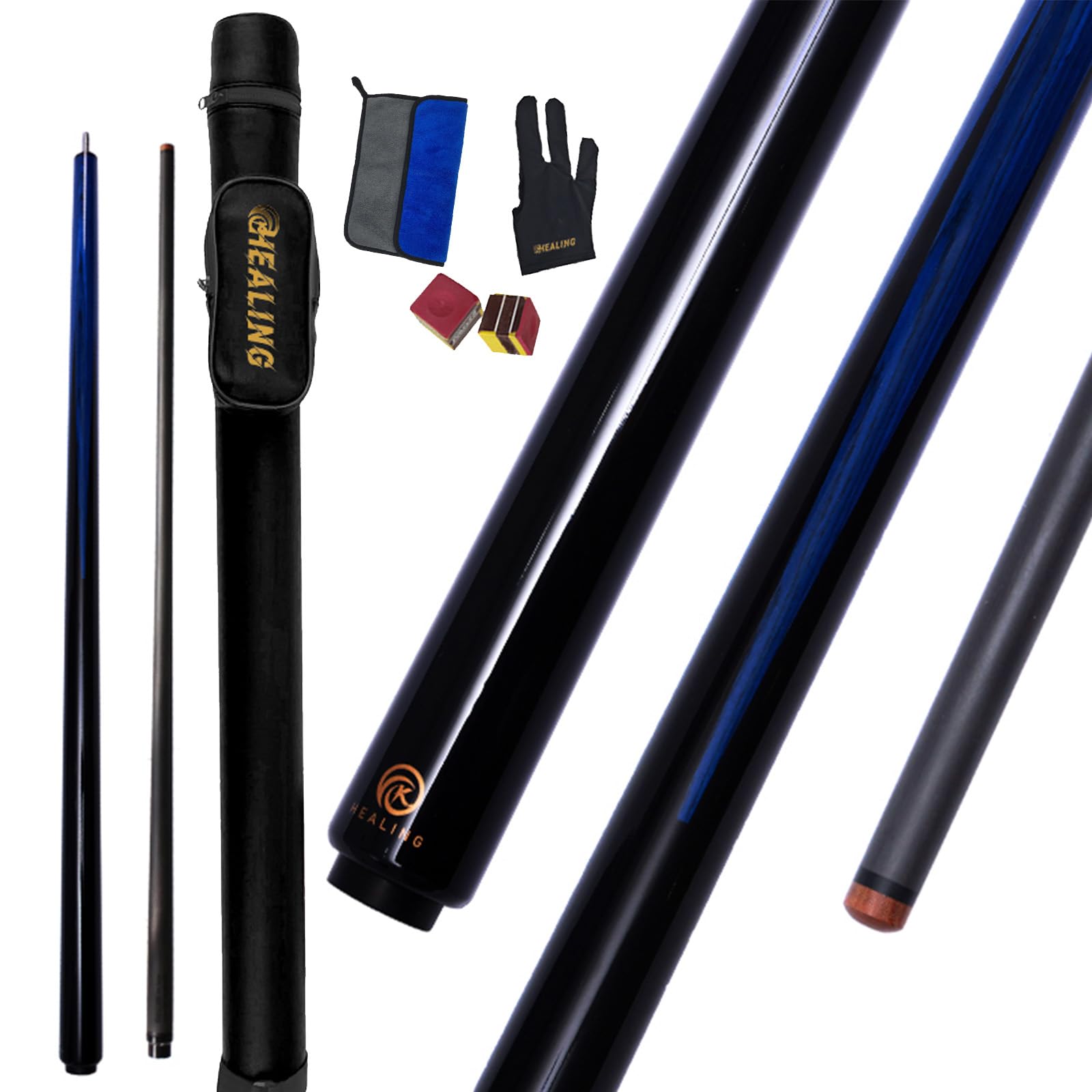 OKHEALING Queue de billard, 147 cm, embout en fibre de carbone T700, tête de 12,9 mm, attelle de billard professionnelle avec arts en bois techniques pour boules de 8 et 9