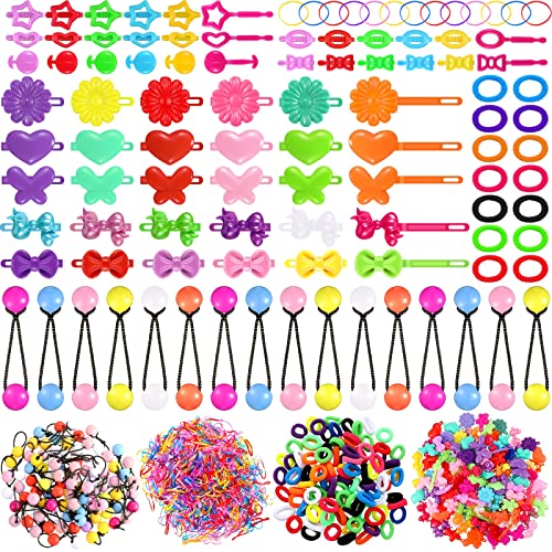 1184 Pcs Hair Accessories for Girls Self Hinge Girls Hair Barrettes Baby Hair Ties Elastic Hair Bands Assorted Elastic Ponytail Holders Cartoon Design Hair Clip Multicolor Rubber Band for Baby Toddler