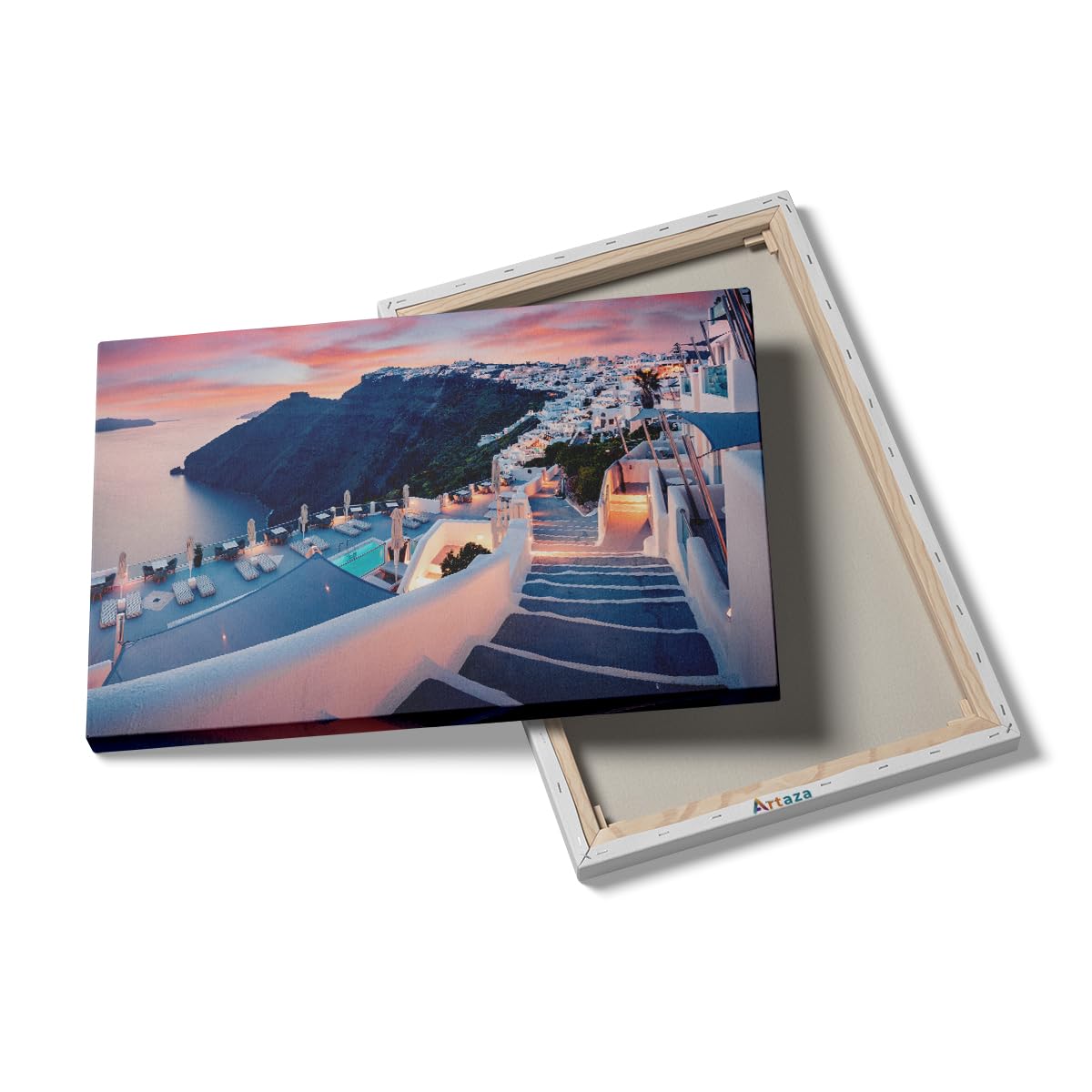Artaza Leinwand Bilder Santorini Griechenland - 120x80 cm - Groß XXL - Wanddeko Meer - Wandbilder Sonnenuntergang - Insel Skyline Deko
