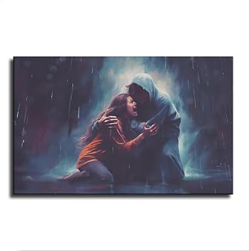 Christian Wall Decor Poster Jesus Holds A Woman In The Storm Poster Canvas Print Wall Art Picture Print Poster Modern Home Wall Decor Bedroom Aesthetics Living Room Office Decor 0812inch Unframd