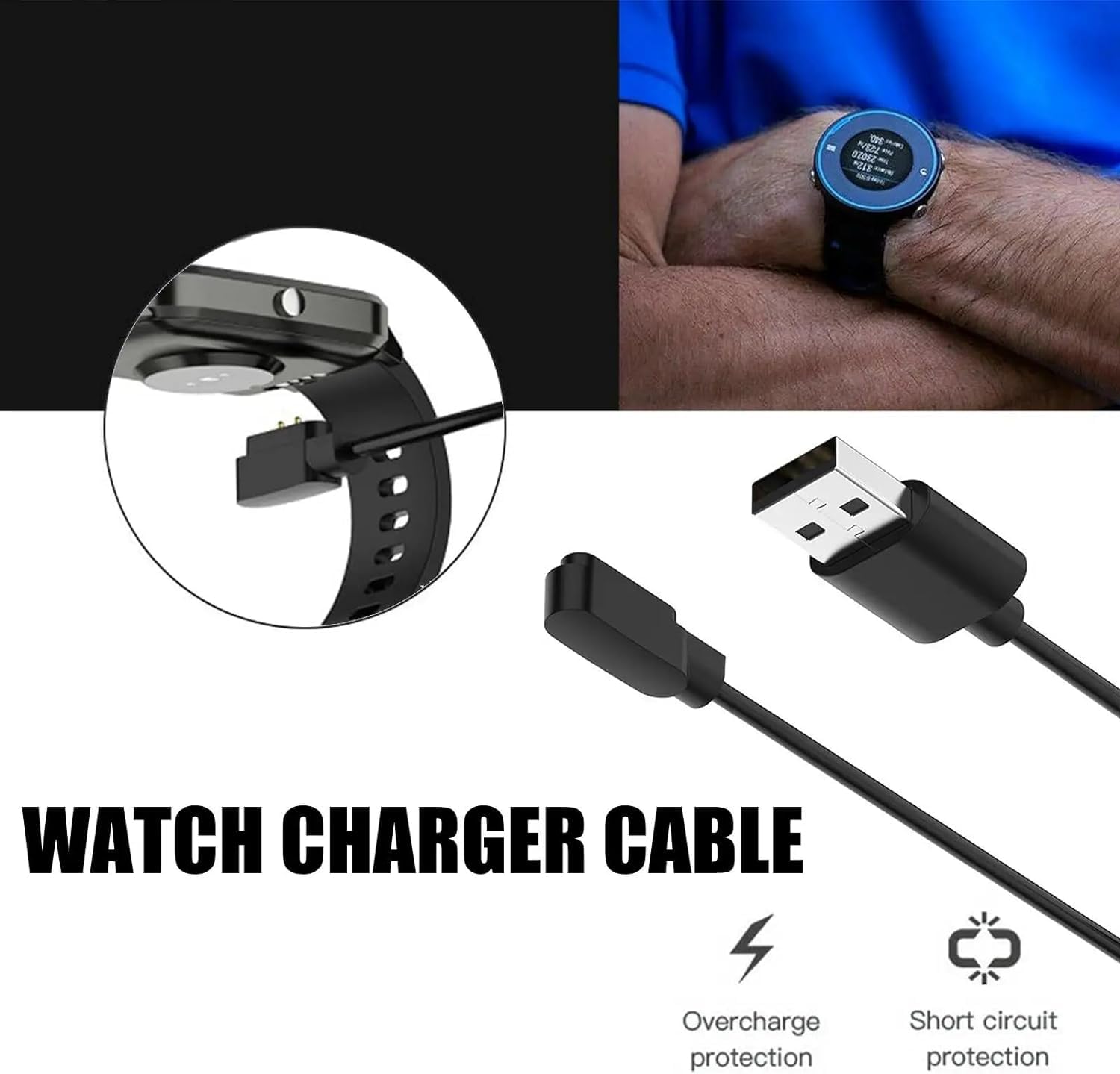 Blueshaweu Cavo di ricarica compatibile con smartwatch TOOBUR IDW17, cavo caricatore caricatore per smartwatch TOOBUR IDW17 (nero