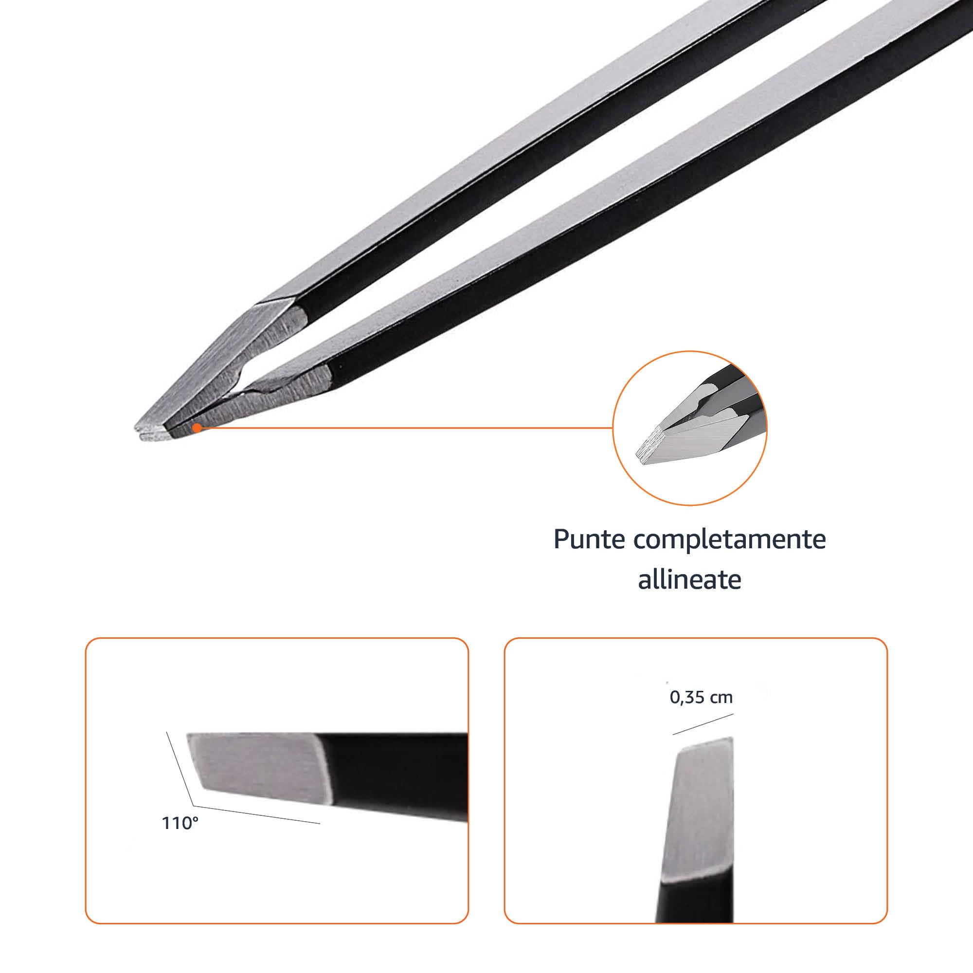 Amazon Basics Pinzette a punta obliqua,professionali,in acciaio inox,per efficace rimozione di peli,ideali per routine di bellezza quotidiana,con custodia da viaggio, colore: nero, Confezione da 1