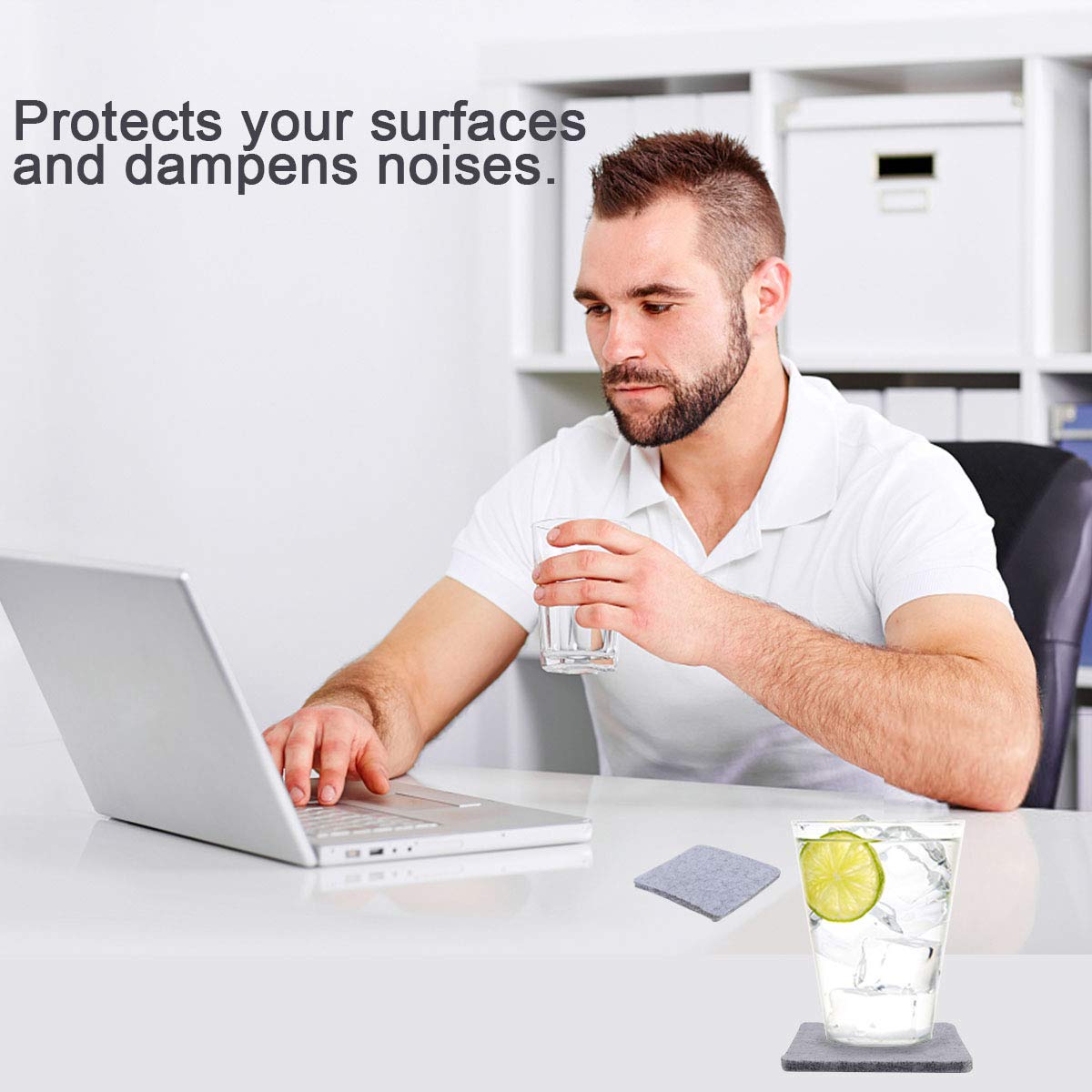 Dessous de Verre en Feutre, Dessous de Verre, Sous-Verre Carré en Feutre 12 Pièces Avec Boîte de Rangement, Sous-Verre Résistant à la Chaleur, Antidérapant, Lavable et Absorbant pour Protéger la Tasse
