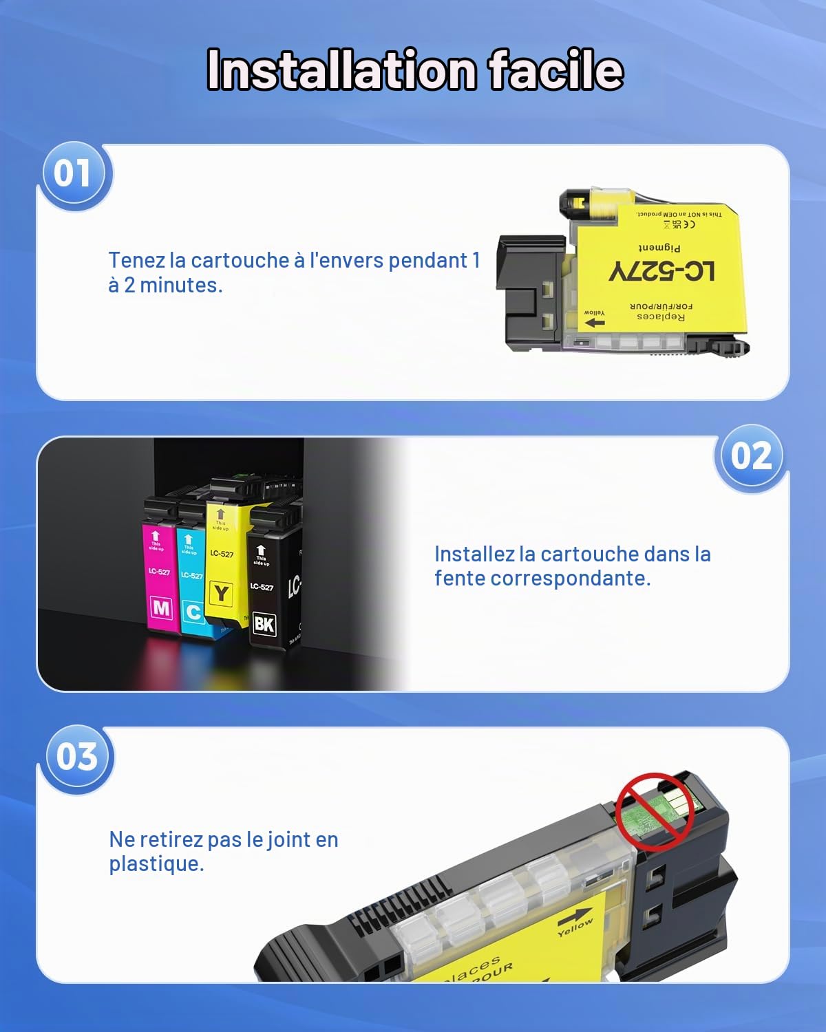 INK4U LC527 Cartouche Encre (avec Puce) Compatible pour Brother LC527VAL LC527 XL Cartouche Compatible pour Brother MFC-J4350DW MFC-J4550DW Imprimantes (LC527BK, LC527C, LC527M, LC527Y)