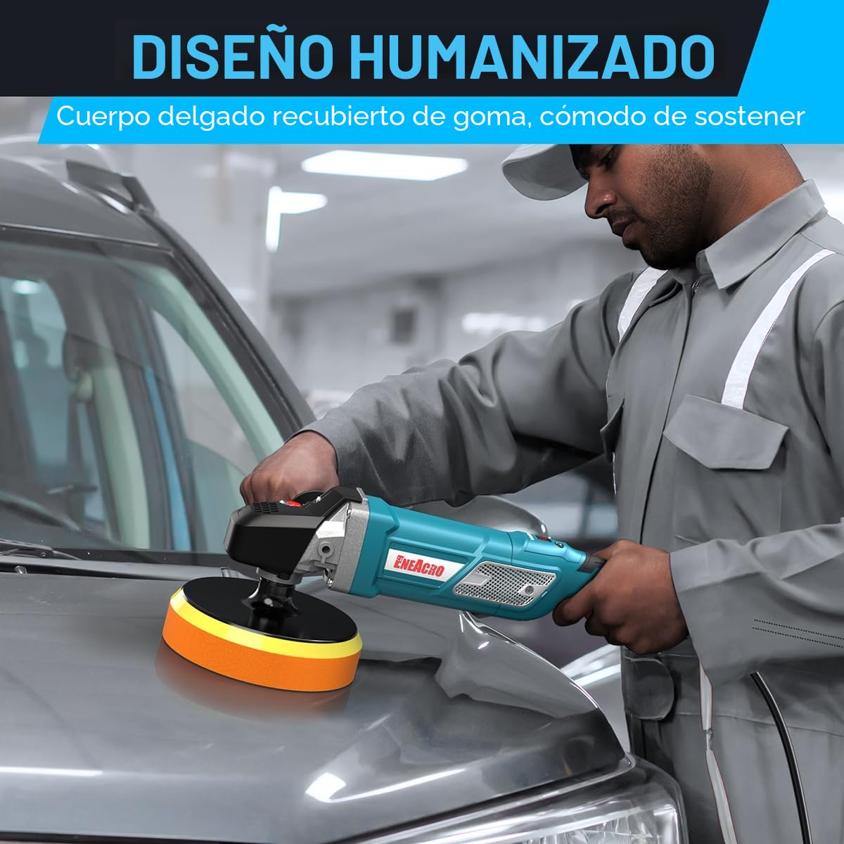 ENEACRO Pulidora Coche, 1800W Máquina Pulidora, Velocidad Variable con Pantalla LCD, Plato de Apoyo 150/180mm, Mangos Desmontables, Ideal para Lijar, Pulir y Encerar Barcos y Coches