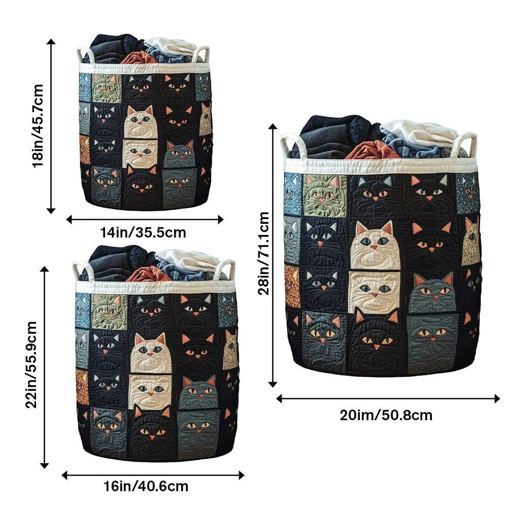 Cesto portabiancheria trapuntato con manici, design a gatti, in tessuto, grande, morbido, per camera da letto, cesto portabiancheria trapuntato
