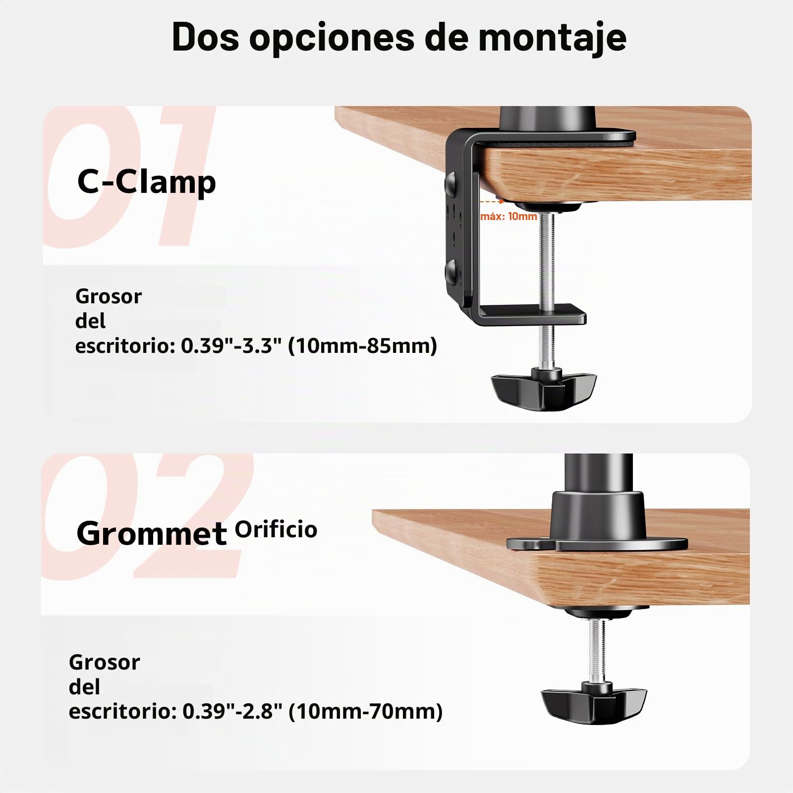Soporte de Monitor para 2 monitores para Pantalla Plana y Curvada de 17 a 35 Pulgadas, inclinación, Giratorio y rotación, 20 kg por Brazo, VESA 75 x 75/100 x 100