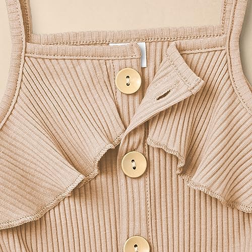 Cetepy 2T Girl Clothes Toddler Girl Summer Outfits Sleeveless Button Tie Front Girls Jumpsuit One Piece Halter Romper Apricot 2-3T/100Cm #TOP4