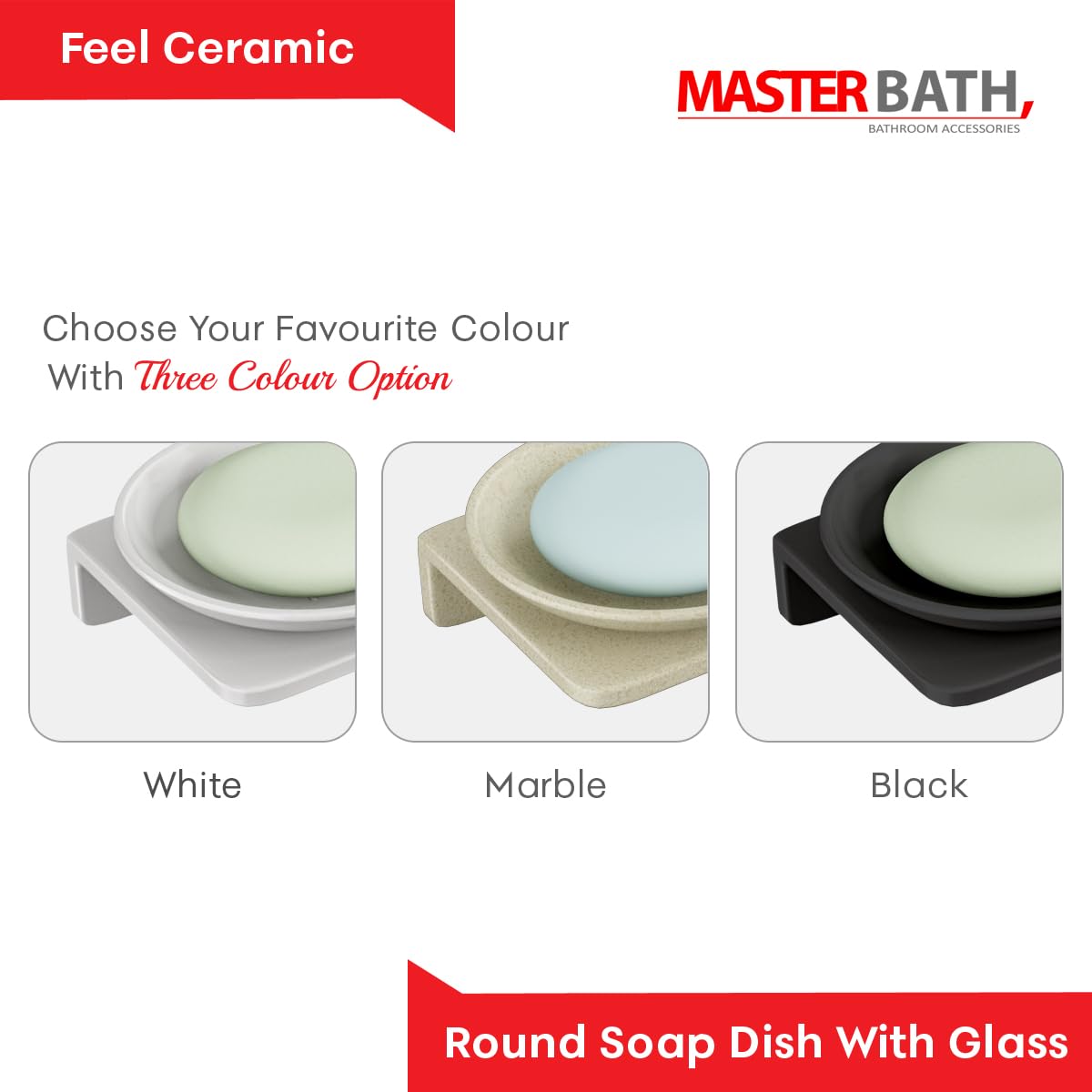 MASTER BATH QM120 Ceramic Soap Dish with Glass Bathroom Accessories, UF Soap Dish, Glass Bath Accessories for Smart Bathrooms… (Marble) 1