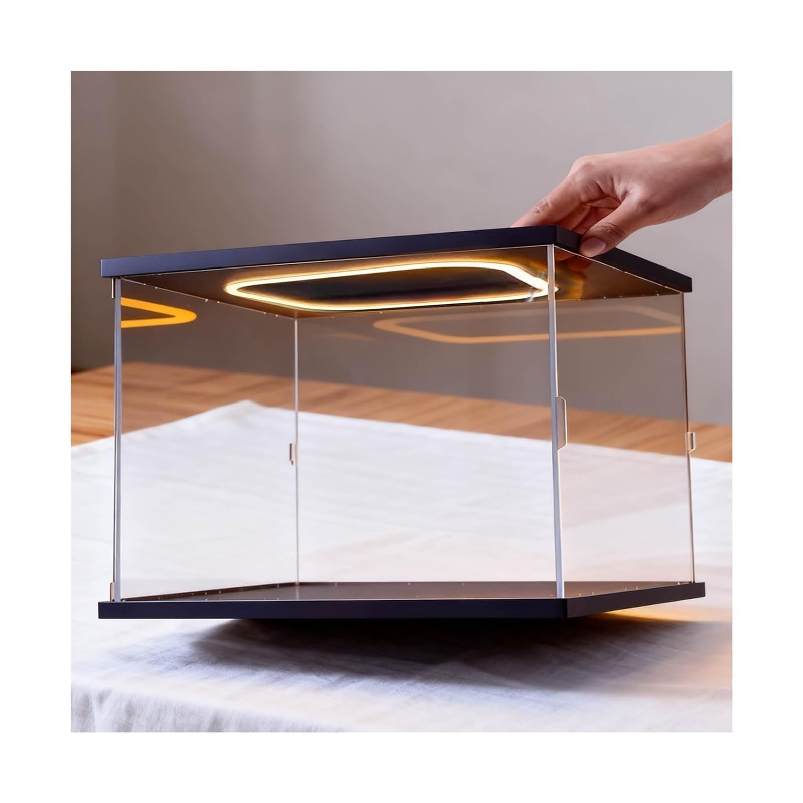 Wunilatev Perspex Clear Cases, Acrylic Display Box With Led Lights And Door, Wood Base, Multiple Sizes(30x20x20cm(12"x8"x8"))