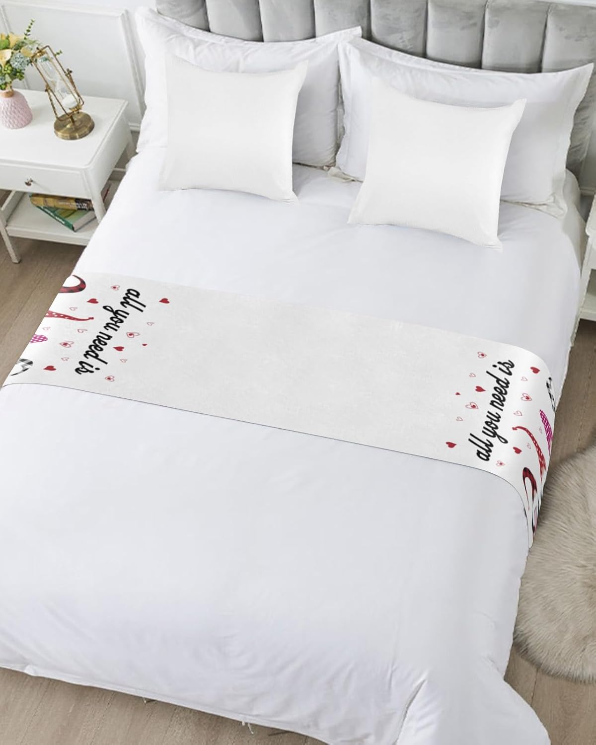 Bed Runner Scarf, Valentine's Day Heart Dwarf All You Need is Love King Bed Bedding Scarves Cover Decorative Bed Scarf for Home Hotel Guesthouse Bedroom Wedding Room Guestrooms 94"x20"