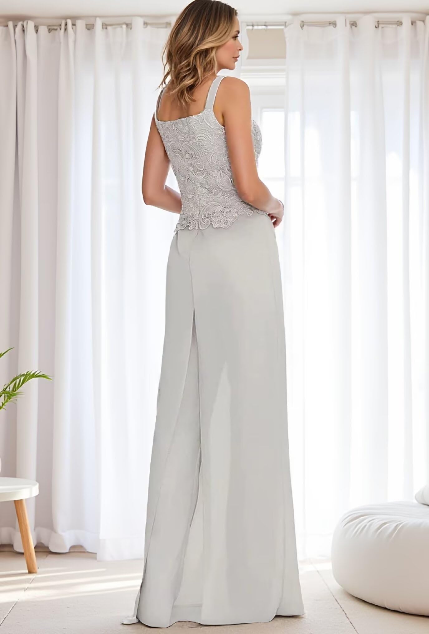Hosenanzug Damen Festlich Elegant 3-Teiliger Spitzen Chiffon Mutter Der Hochzeitsoutfit Mit Jacke Hochzeit Brautmutter Hosen Set