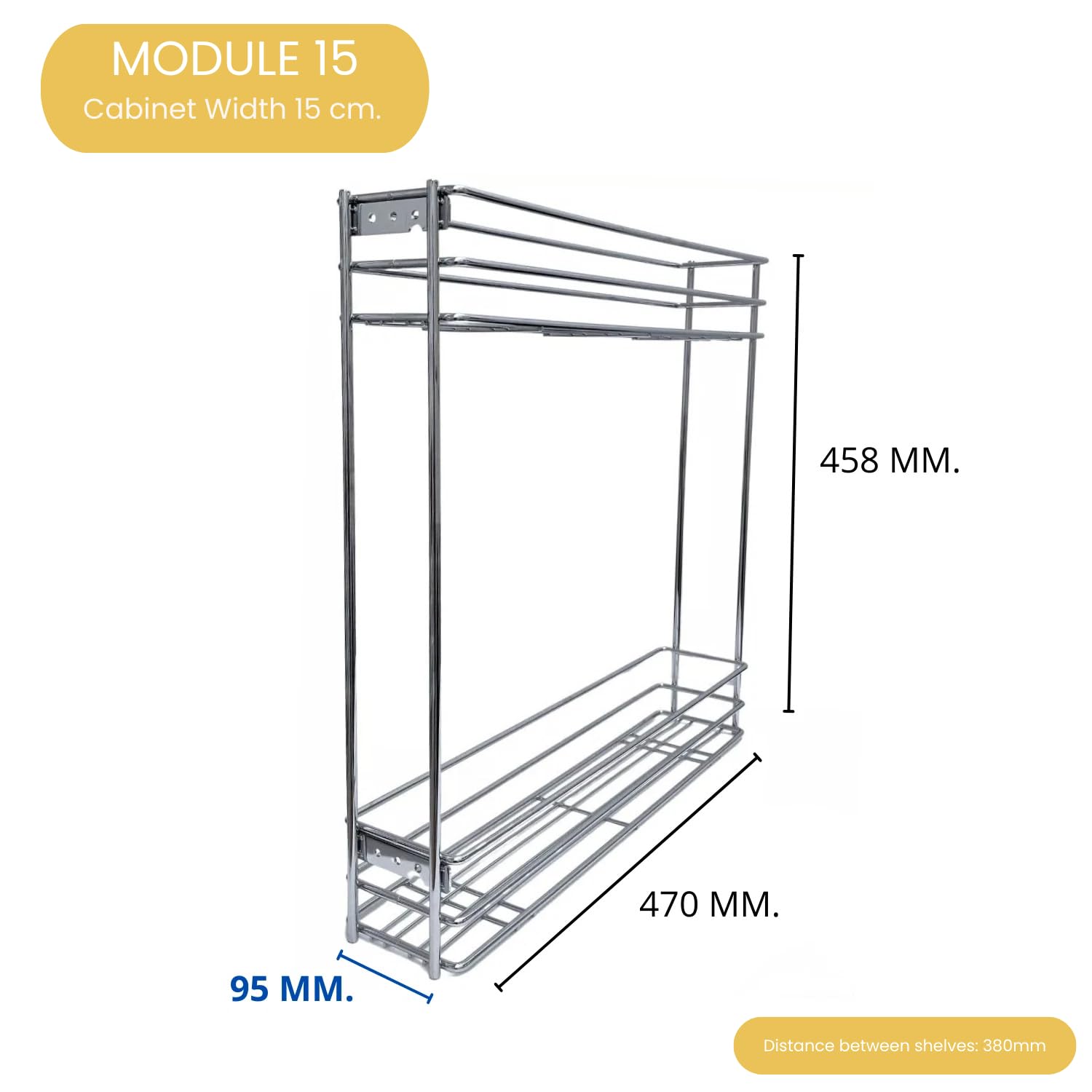 EVOTRADE Panier amovible de cuisine, chariot coulissant amorti en acier inoxydable, extraction totale, porte-bouteilles, bocaux, outils (pour module 15 cm)