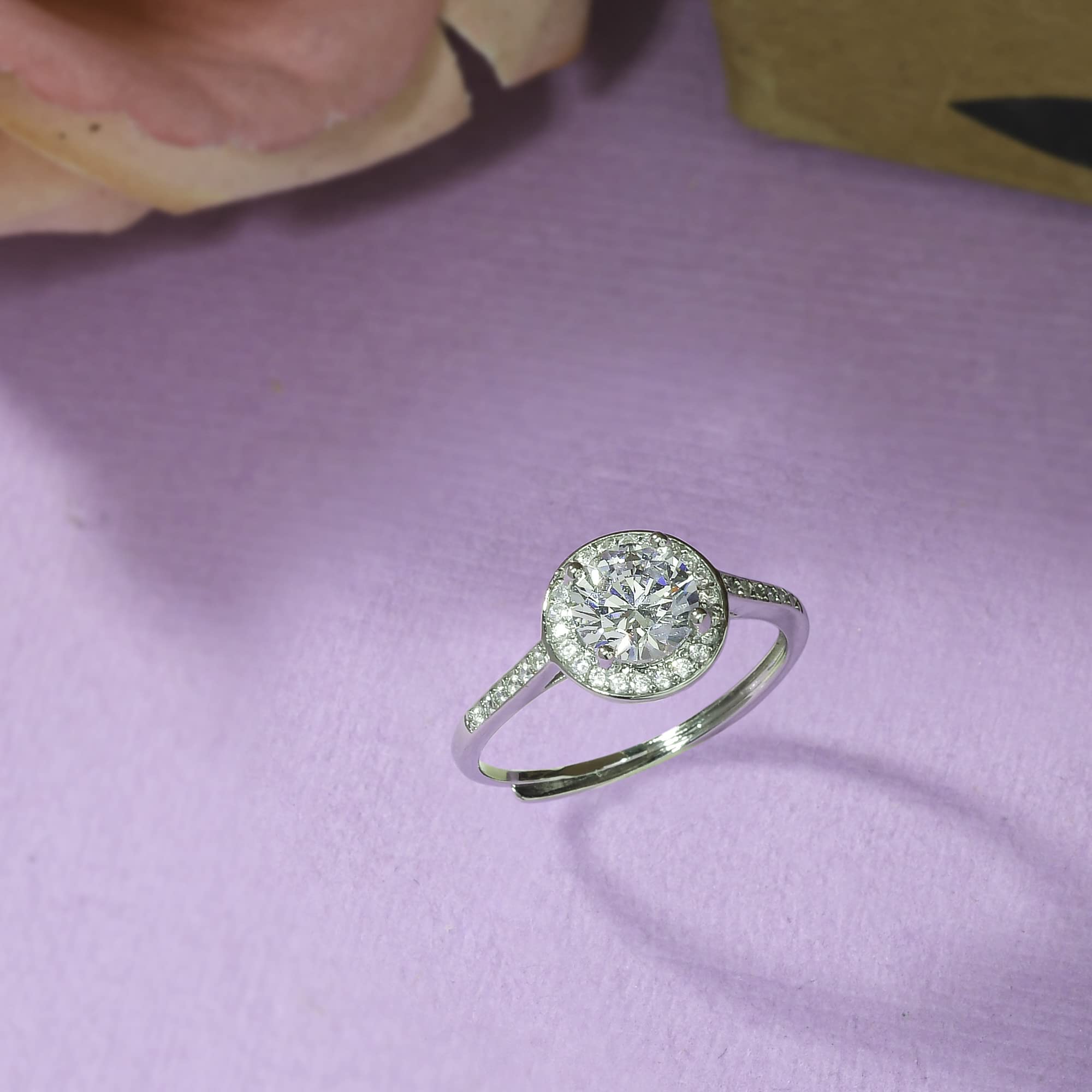 Women's Large Round Cut Clear Zirconia Brass Ring, Elegant