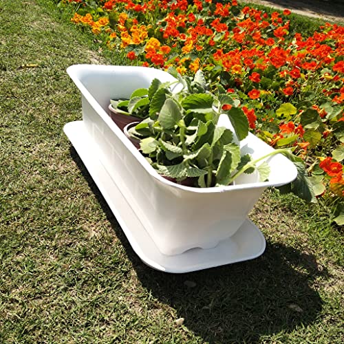 Image of 20 Inch Planters Rectangular White Flower Pot Gamla with Bottom Tray and Drainage Hole, Set of 4 (1 Small Free) Indoor and Outdoor Big Size for Terrace Home Decor Gardening Pots