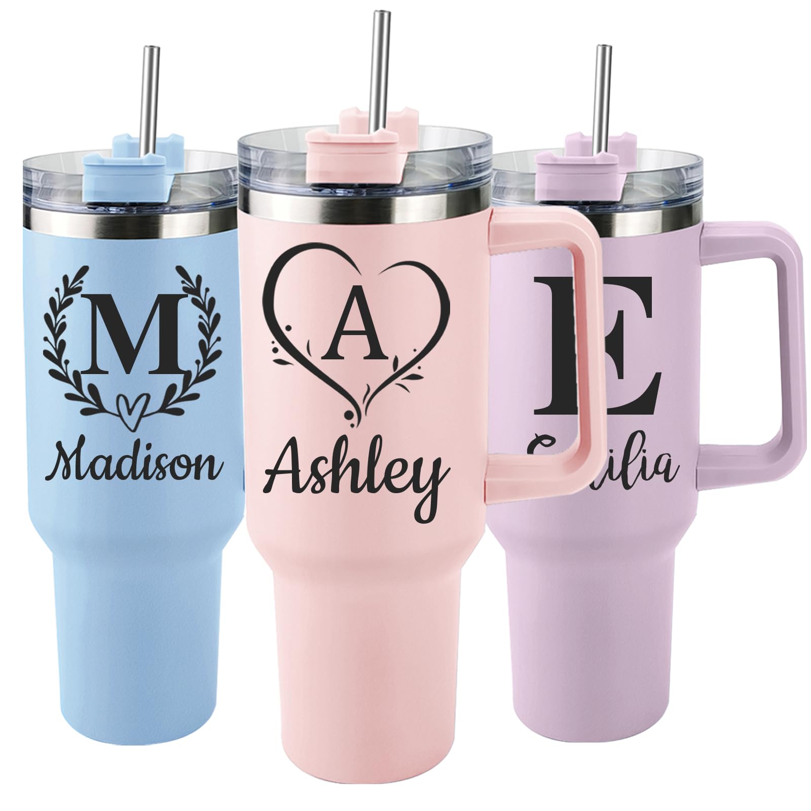 Elemtansy Ships Next Day, Personalized 40 Oz Tumbler with Handle and Straw, Custom Stainless Steel Insulated Tumbler with Name Travel Coffee Mug Personalized Gifts for Women Girls