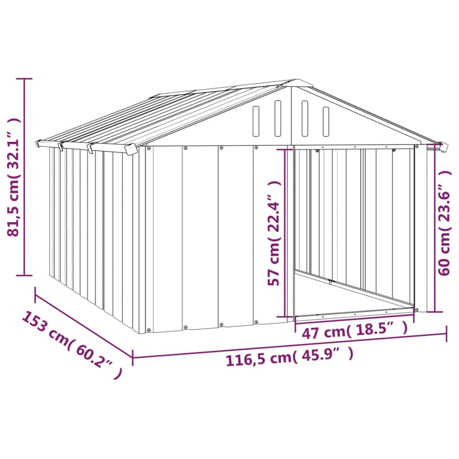 IKAYAA Recinto per Cani da Esterno Casetta per Cani Gabbia per Cani Box per Cani da Esterno Acciaio Zincato-Antracite-116.5 x 153 x 81.5 cm