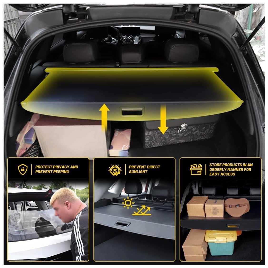 Étagère Arrière Rétractable De Coffre pour Mercedes-Benz V Class Viano Valente Vito W639 2004~2014 Noir Housse Colis Cargo Coque Cache-Bagages Couverture De Cargaison De Coffre