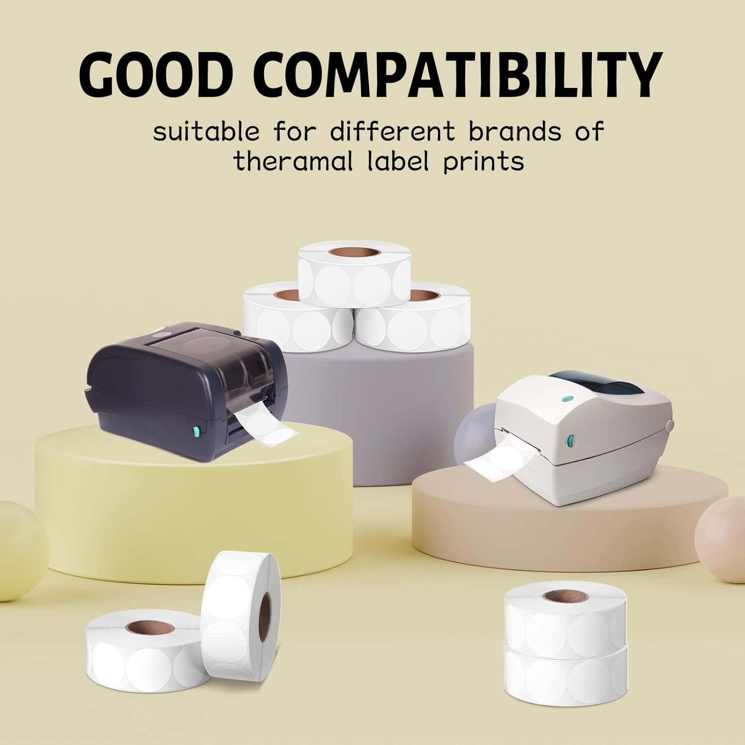 4500 Pcs 3 Rolls 1.5" Round Direct Thermal Label Stickers Printable Circle Thermal Sticker Label Self Adhesive Printer Labels for Shipping Address Small Business DIY Logo(White)