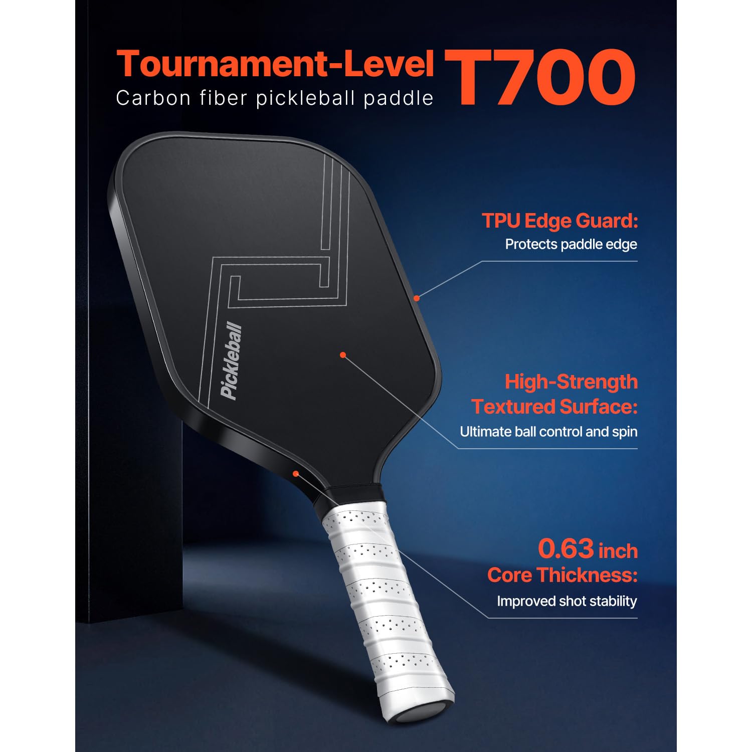 Happybuy Pickleball Paddle - T700 Carbon Fiber Surface and Honeycomb Core. Offers Enhanced Power, Control, and Spin. Professional Pickleball Racket for Adults, Both Men and Women. Black