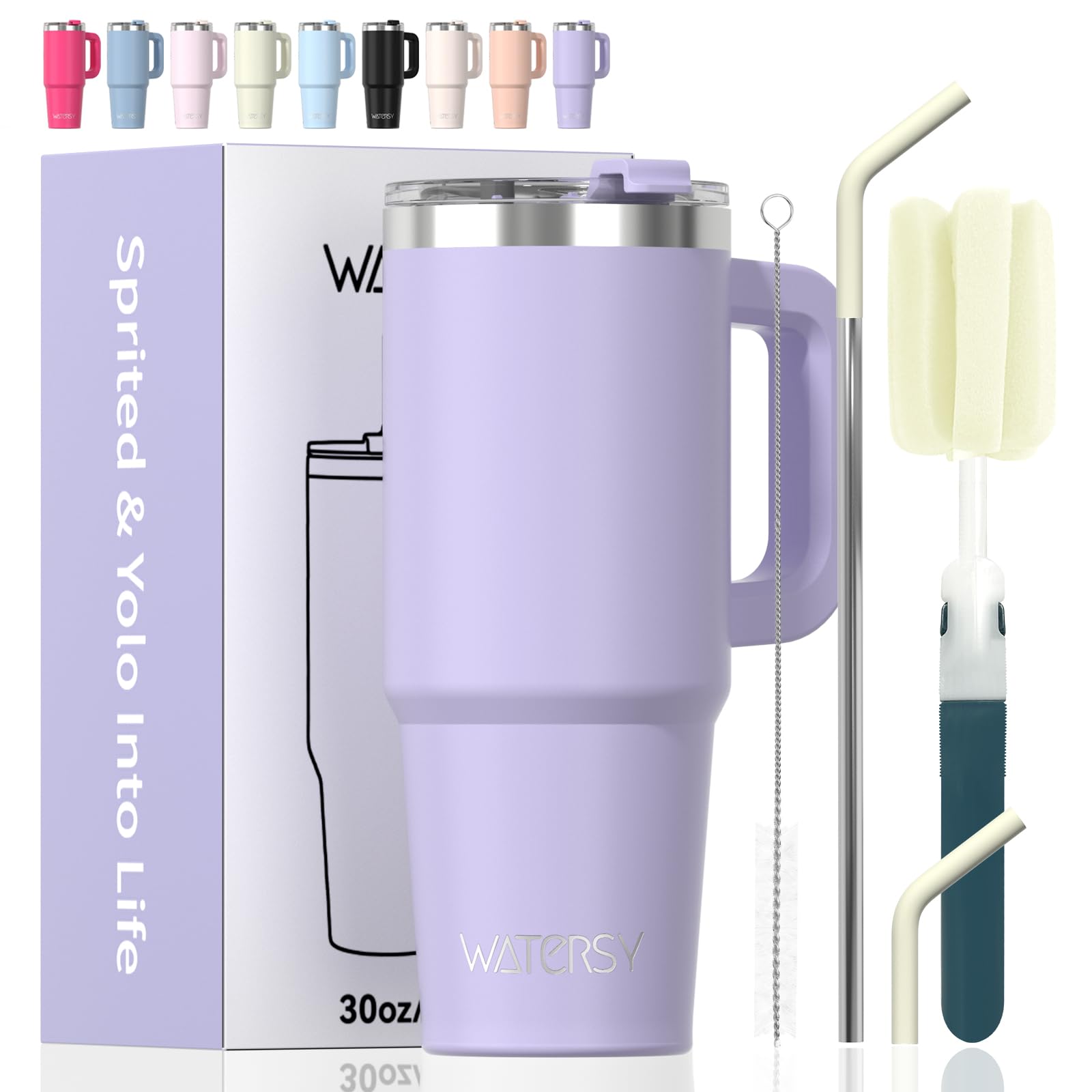 20 oz Tumbler with Handle,Tumbler with Lid and Straw,Double Wall Insulated Cup Stainless Steel Travel Mug(Cold for 34 Hours),Water Bottle for Iced Tea,Coffee,Cold Beverages(Purple)