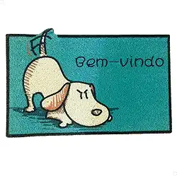 Tapete Capacho Porta de Entrada Pets 'Bem-vindo' 100% Poliéster Emborrachado 60cm x 40cm Para Receber Com Estilo (Cachorro Farejando)