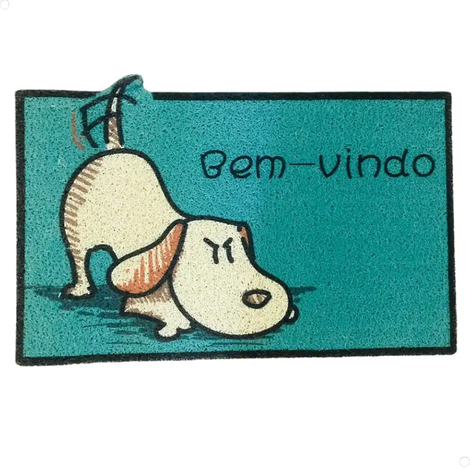 Tapete Capacho Porta de Entrada Pets 'Bem-vindo' 100% Poliéster Emborrachado 60cm x 40cm Para Receber Com Estilo (Cachorro Farejando)