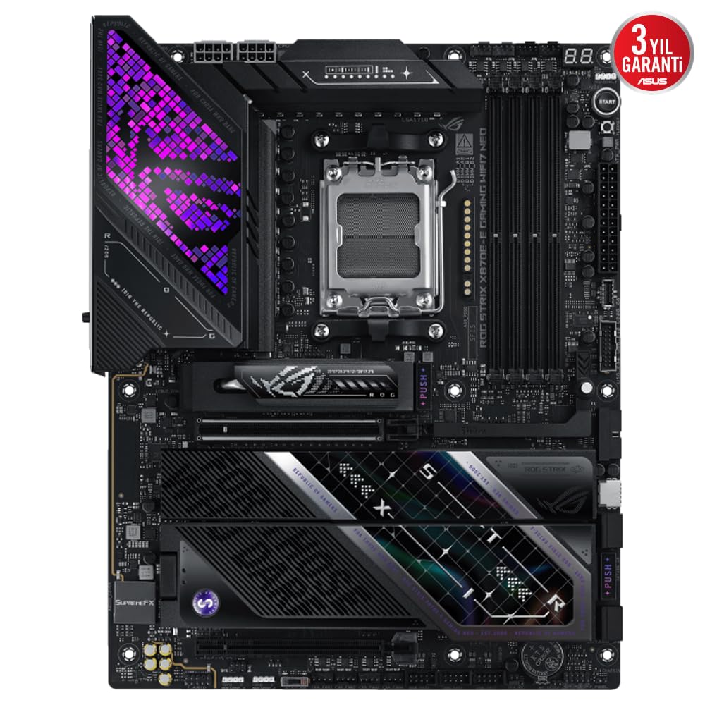 ASUS ROG Strix X870E-E Gaming WiFi7 Neo AMD ATX Carte mère (AMD AM5, 18+2+2 Niveaux de Puissance, DDR5, 5X M.2 Slots, M.2 Q-Release, PCIe 5.0, 2X USB4, USB 10Gbps Type-C, Aura Sync RGB)
