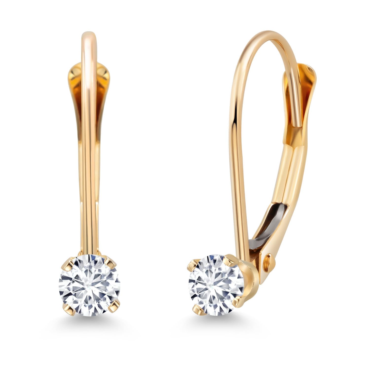 Gem Stone King 14K Yellow Gold White Lab Grown Diamond Leverback Drop Dangle Earring 0 20 Cttw Gemstone