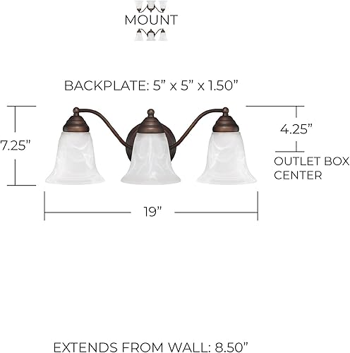 Miniatura 2 de Capital Lighting 1363BB-117 Brady - Soporte de pared de cristal de alabastro sintético, 3 luces, 300 vatios totales, 7 pulgadas de alto x 19