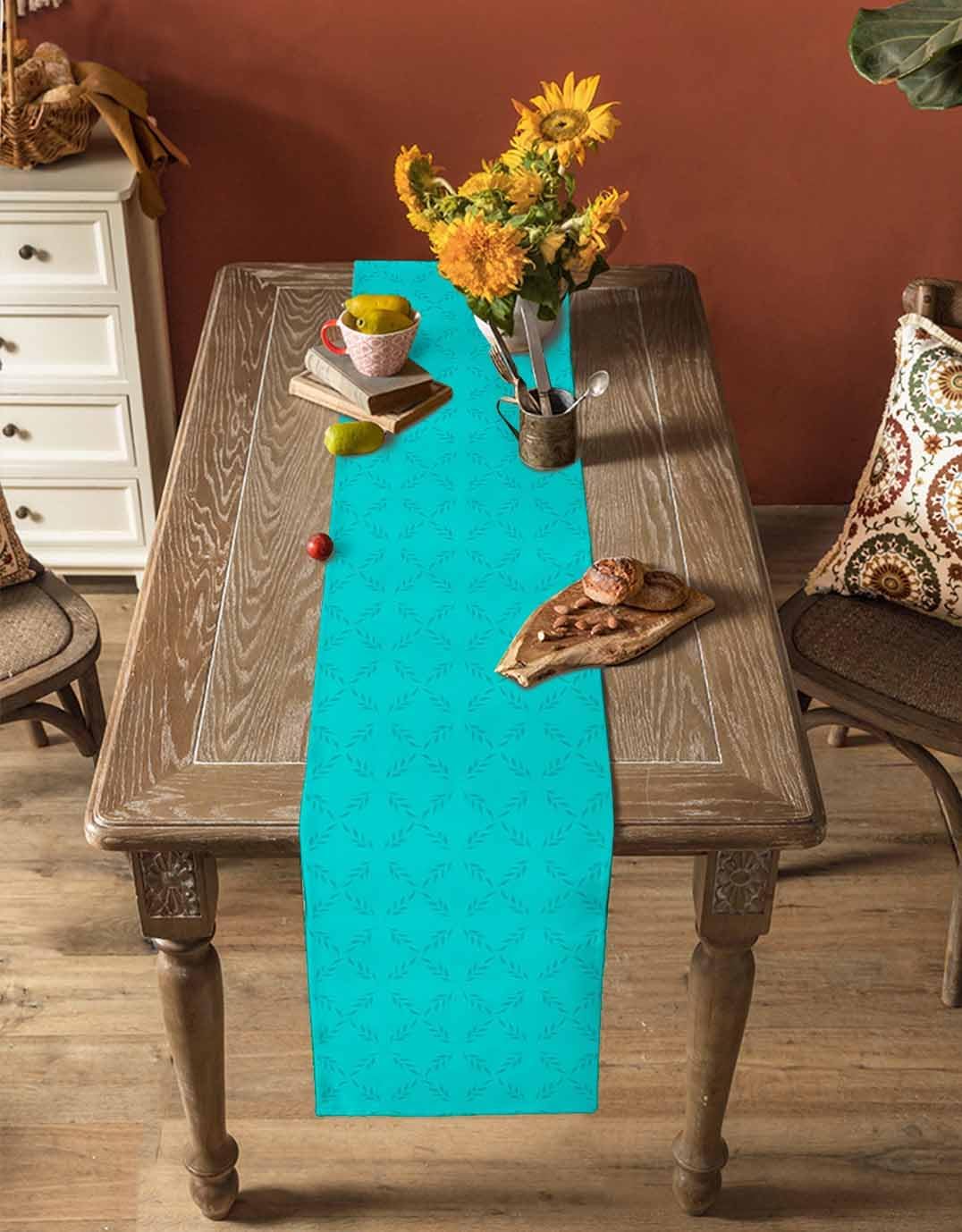 Aqua Diamond Checkered Table Runner 72 Inches Long for Dining Table Decor,Geometric Gingham Boho Trellis Lattice Burlap Linen Farmhouse Table Runner Coffee Kitchen Party Table Runners Dresser Scarf
