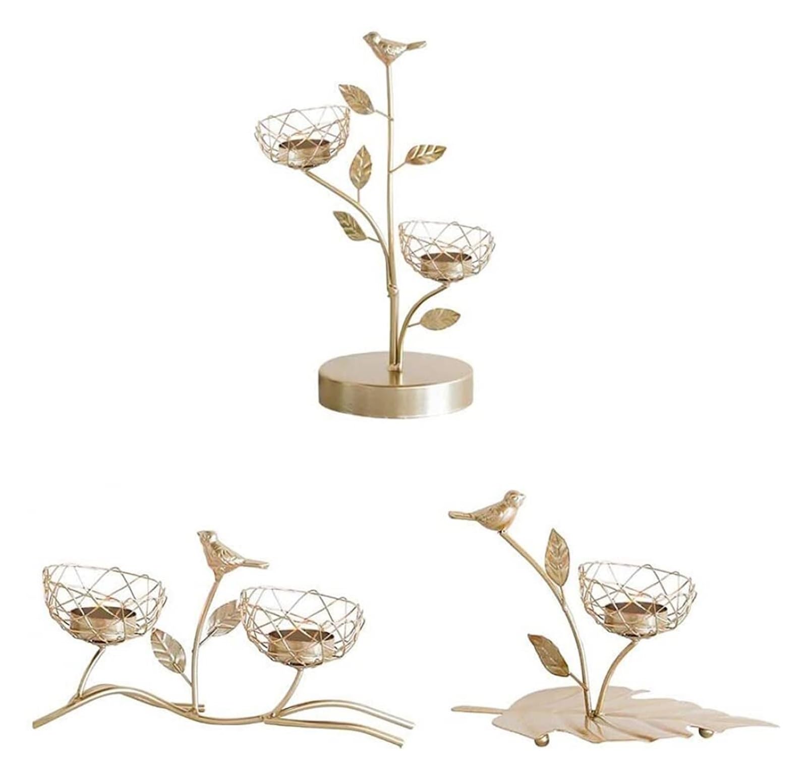 Candelabro Creativo portátil de Metal con diseño de pájaro y árbol, decoración for Fiestas navideñas, Regalo artístico, decoración del hogar for Bodas, Fiestas y Halloween.(A)