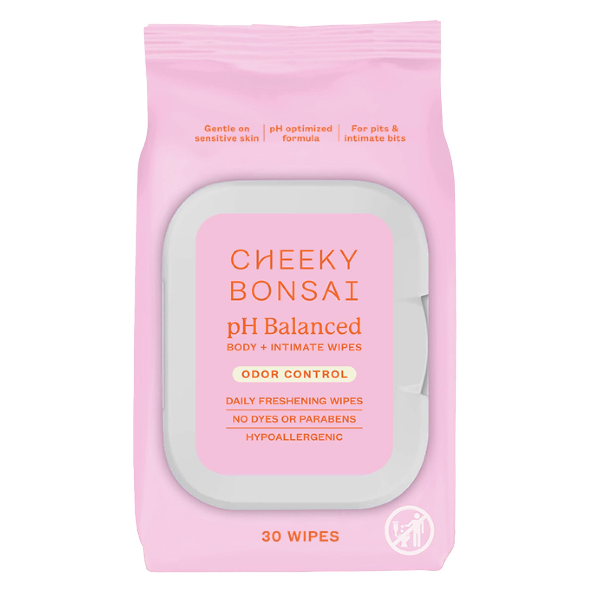 Cheeky Bonsai pH Balanced Feminine Wipes - Removes Odor - Gentle on Sensitive Skin - No Dyes or Parabens - Hypoallergenic - Gynecologist Approved - 30 Count